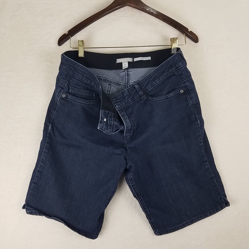 Dana Buchman Women's 12 Dark Wash Denim Slimming Bermuda Shorts Elastic Waist